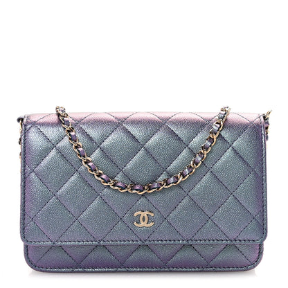 Chanel Iridescent Caviar Quilted Wallet on Chain WOC Dark Blue 1 of 12