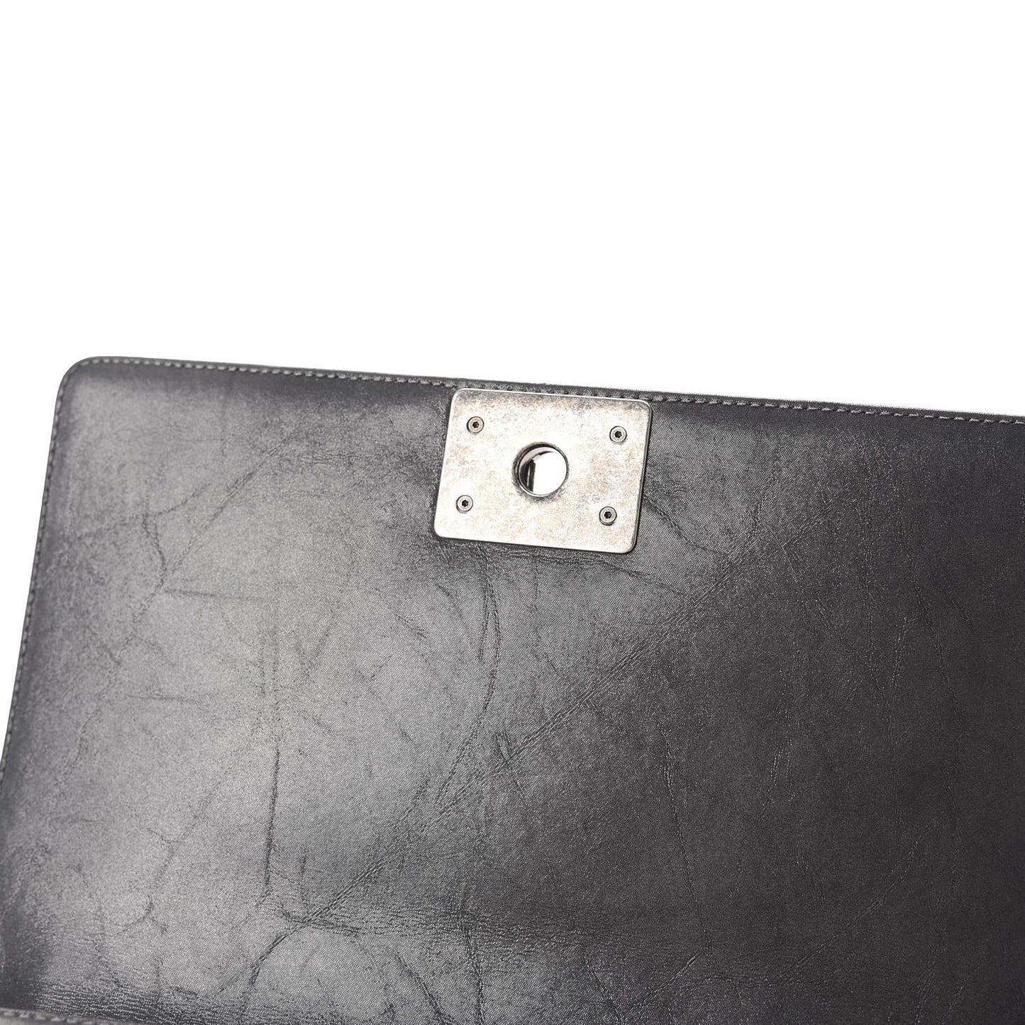 Iridescent Calfskin Embellished Double Stitch Medium Boy Flap Black