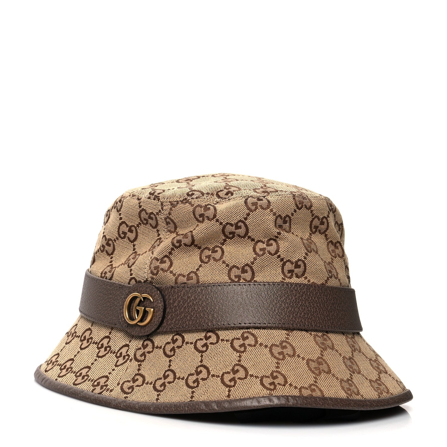 Gucci Monogram Textured Dollar Calfskin GG Jago Bucket Hat M Cacao Beige 1 of 8