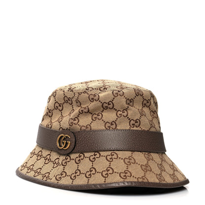 Gucci Monogram Textured Dollar Calfskin GG Jago Bucket Hat M Cacao Beige 1 of 8