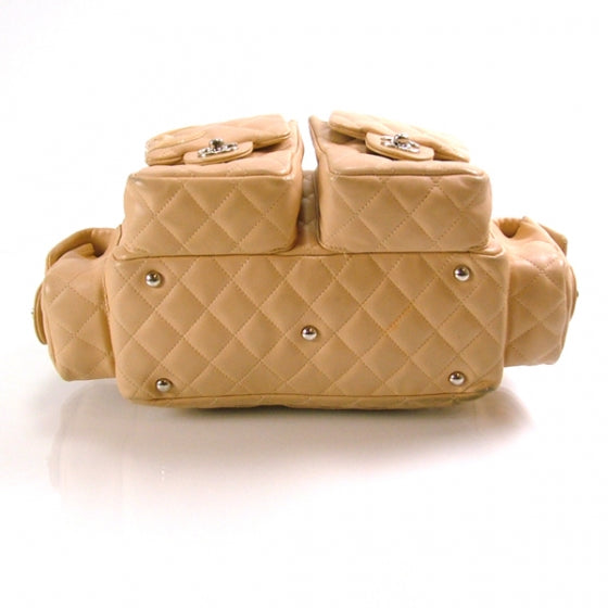 Calfskin Quilted Small Cambon Multipocket Reporter Beige