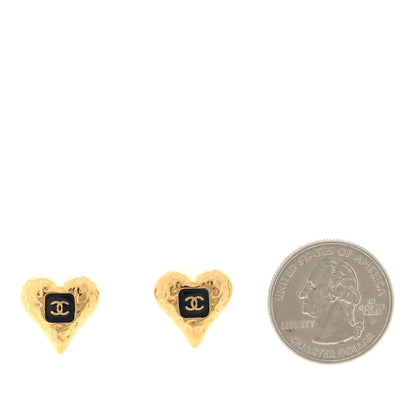 Chanel Metal Resin CC Heart Earrings Gold Black 2 of 5
