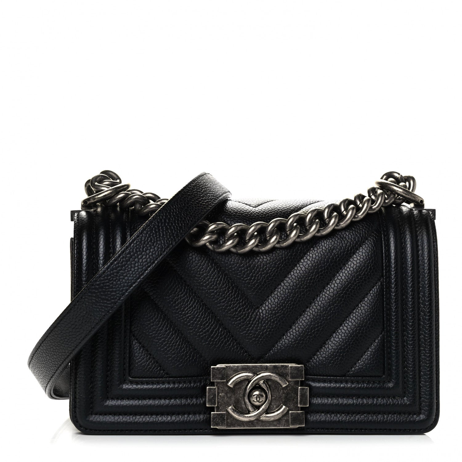 Chanel Caviar Chevron Quilted Small Boy Flap Black 1 of 4