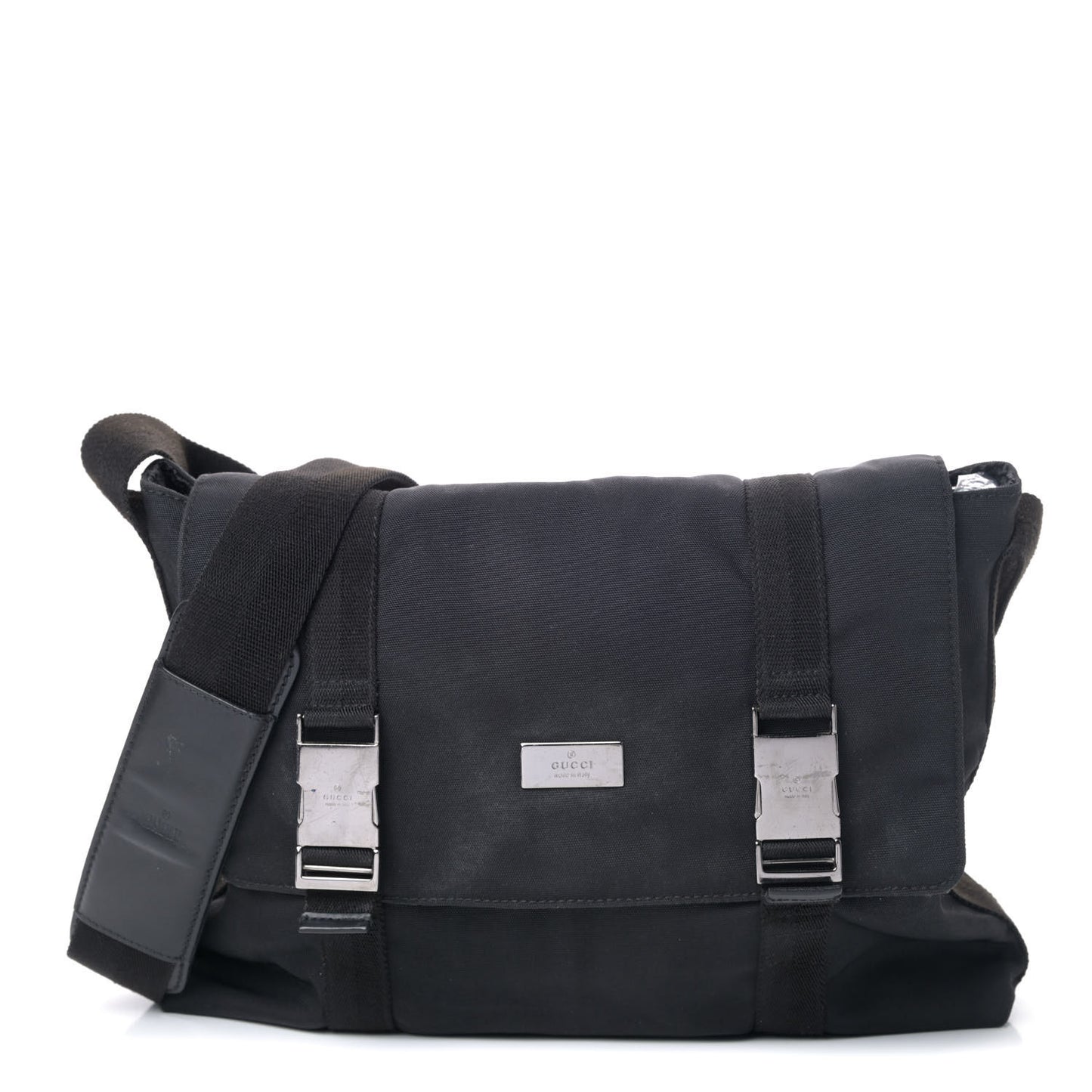 Nylon Medium Double Buckle Flap Messenger Bag Black
