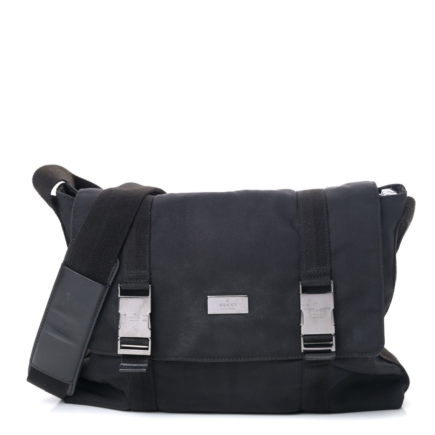 Gucci Nylon Medium Double Buckle Flap Messenger Bag Black 1 of 7