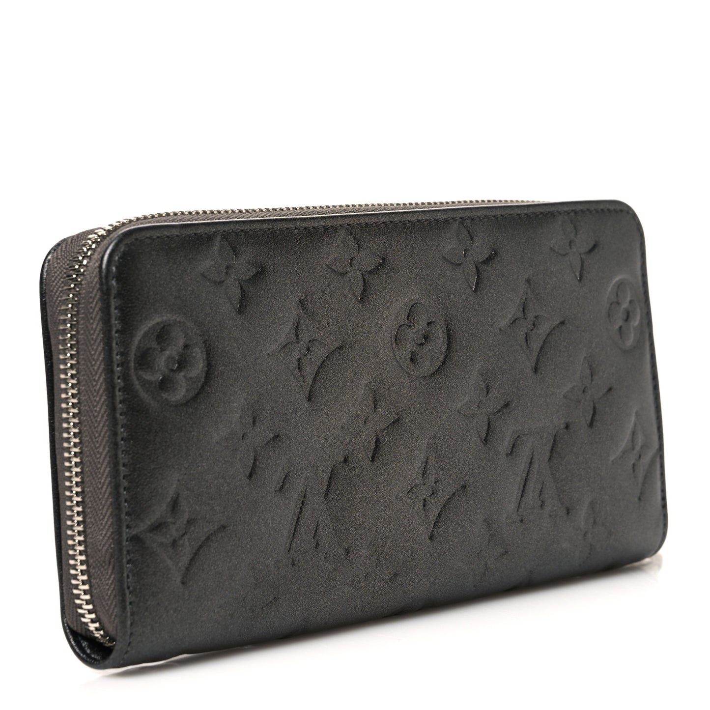 Lambskin Embossed Monogram Coussin Zippy Wallet Anthracite