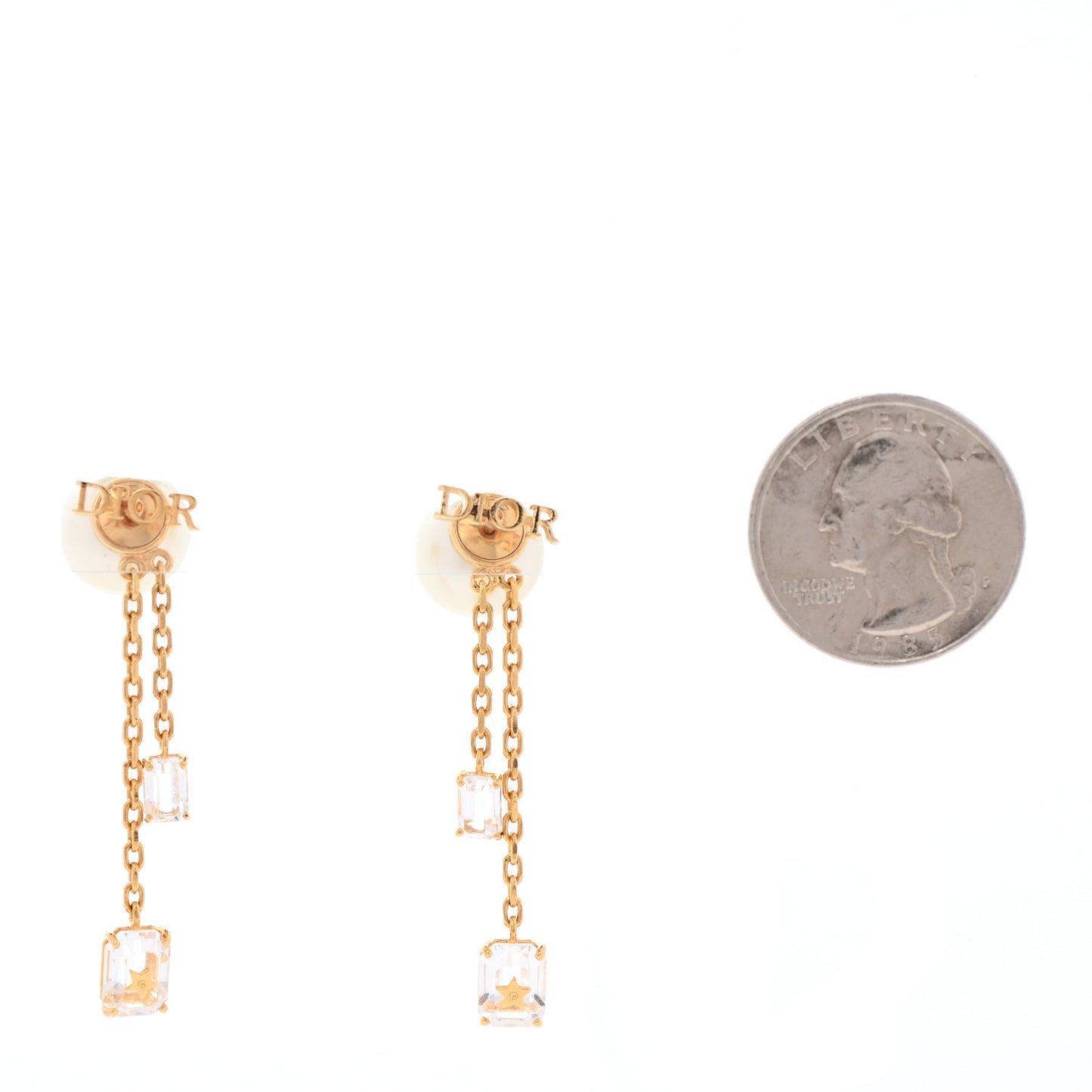 Pearl Crystal Tribales Dangle Chain Earrings Gold