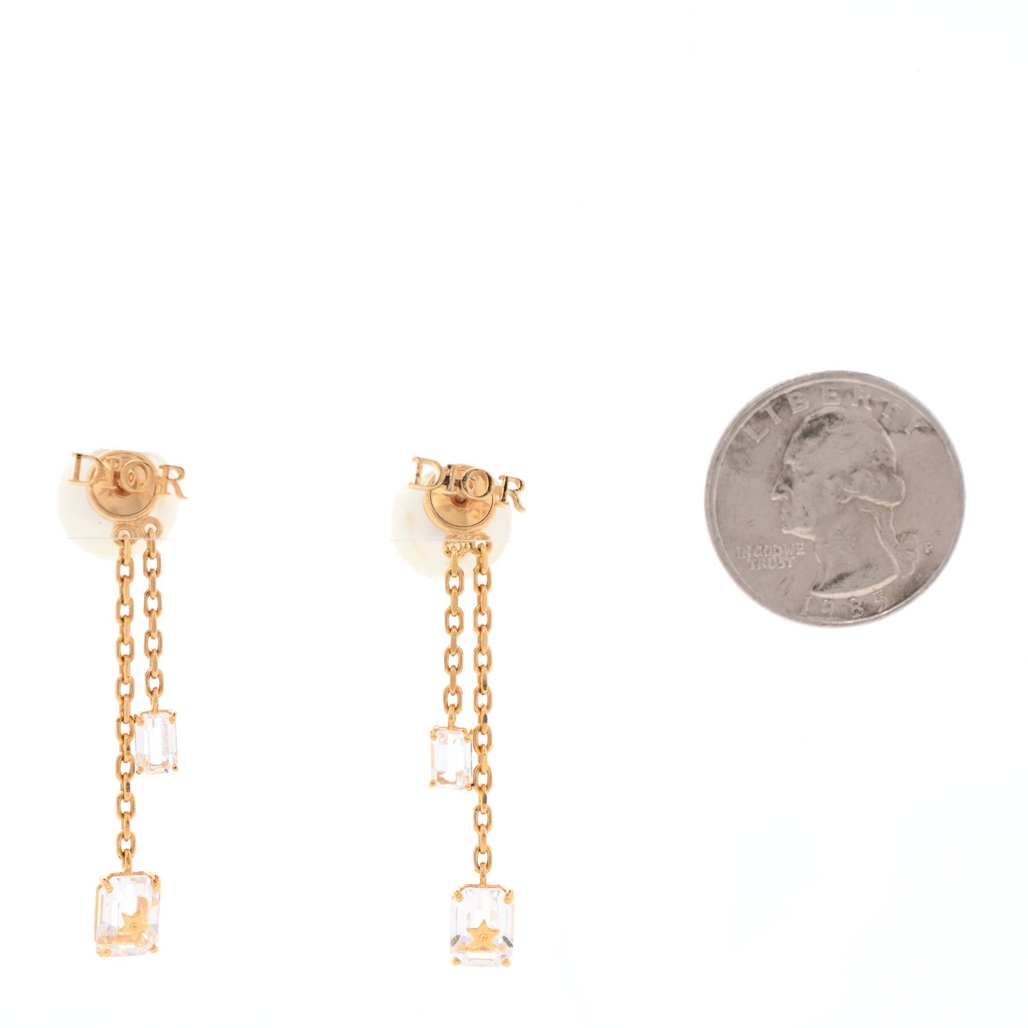 Christian Dior Pearl Crystal Tribales Dangle Chain Earrings Gold 2 of 4