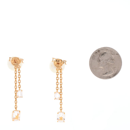 Christian Dior Pearl Crystal Tribales Dangle Chain Earrings Gold 2 of 4