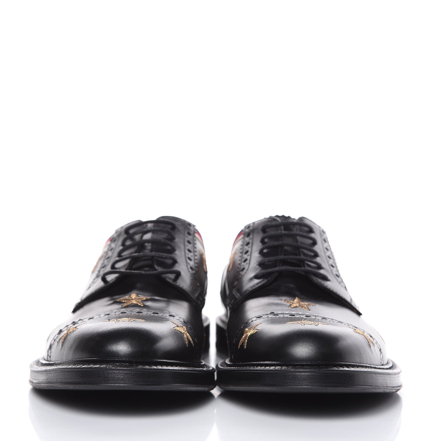 Gucci Calfskin Bee Star Embroidered Mens Captoe Derby Loafers 7.5 Black 2 of 10