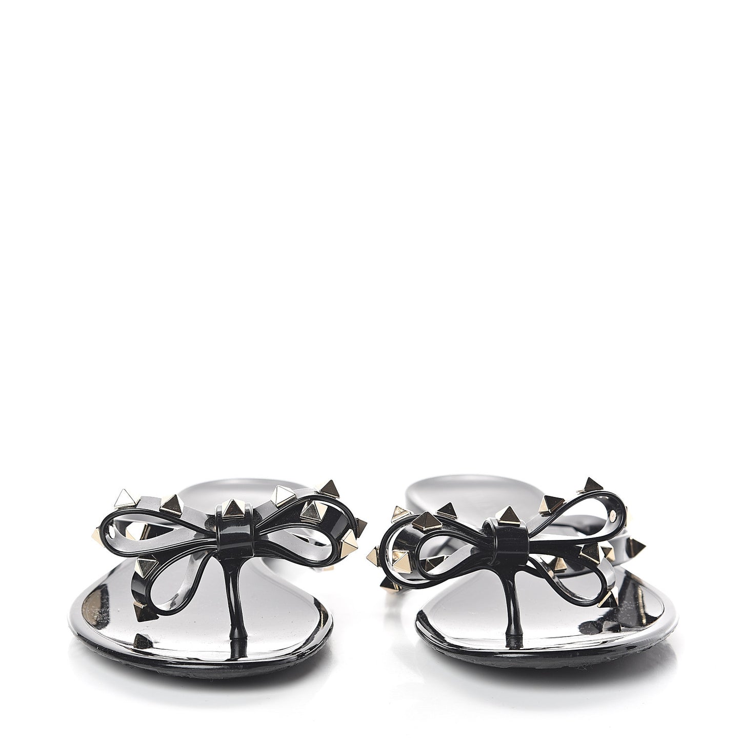 PVC Jelly Rockstud Bow Thong Sandals 38 Black