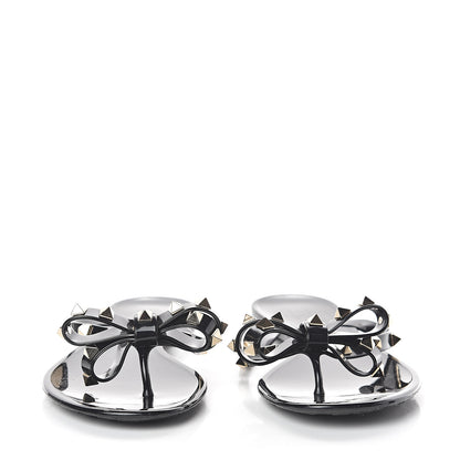 Valentino Garavani PVC Jelly Rockstud Bow Thong Sandals 38 Black 2 of 7