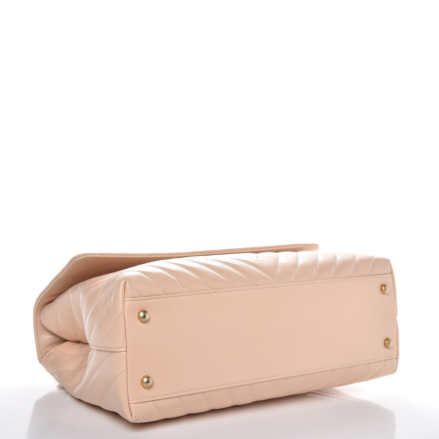 Calfskin Chevron Quilted Large Coco Handle Flap Light Beige