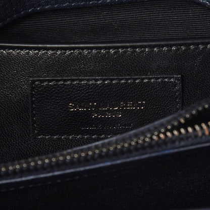 Saint Laurent Sheepskin Matelasse Chevron Monogram Medium College Bag Deep Marine 7 of 9