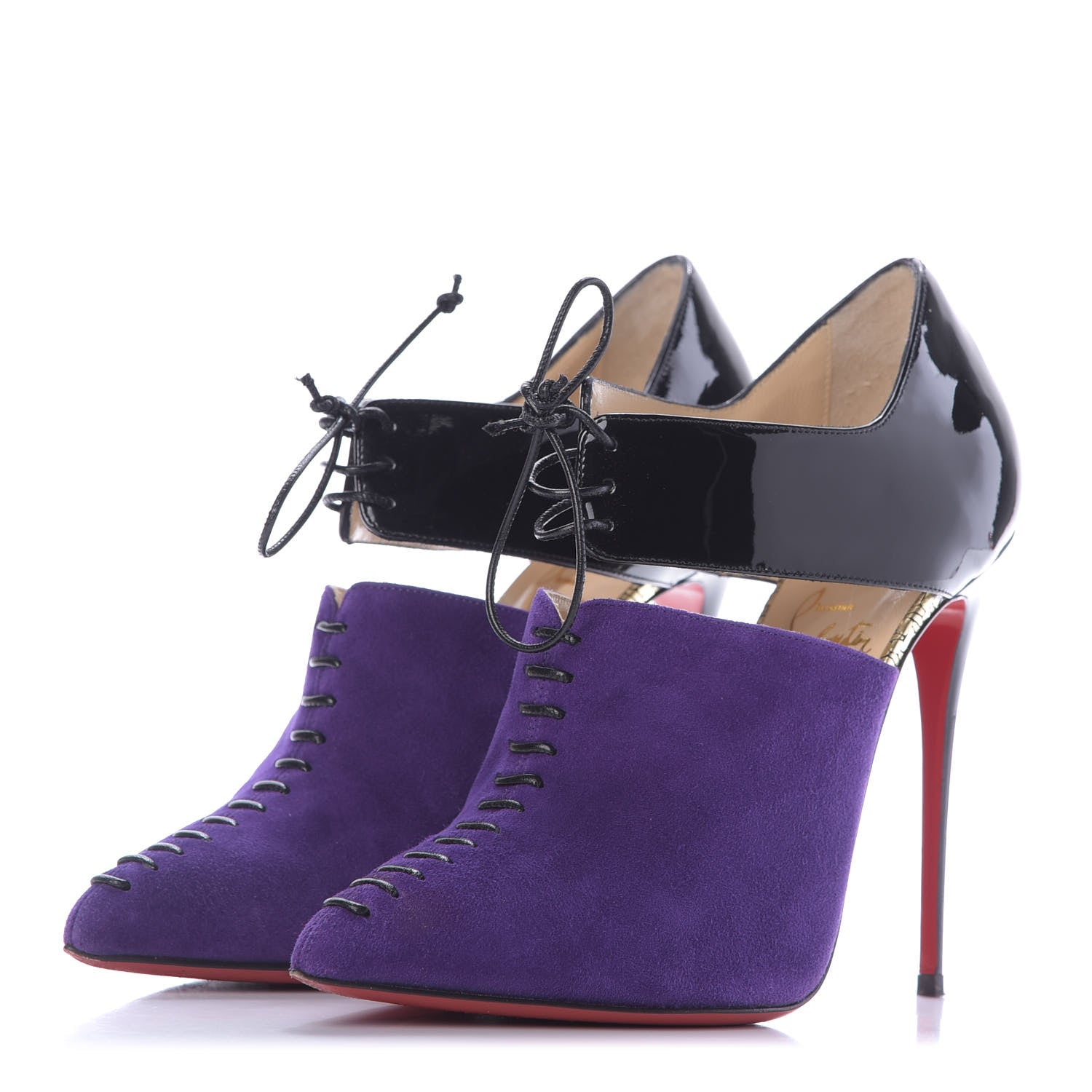 Christian Louboutin Patent Suede Kid Corsita 120 Ankle Boots 37.5 Violet Black 3 of 11
