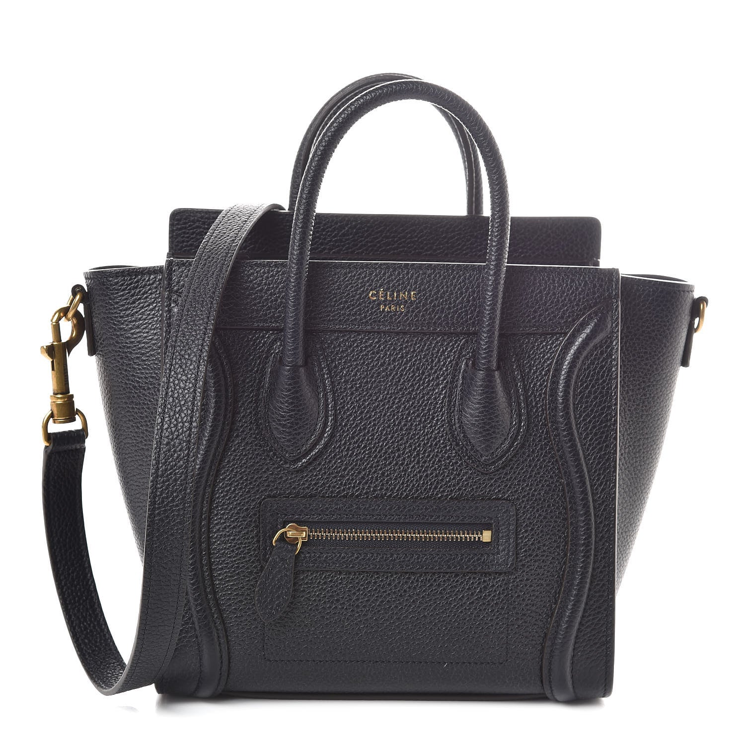 Celine Drummed Calfskin Nano Luggage Midnight 1 of 9