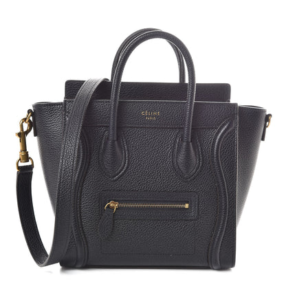 Celine Drummed Calfskin Nano Luggage Midnight 1 of 9