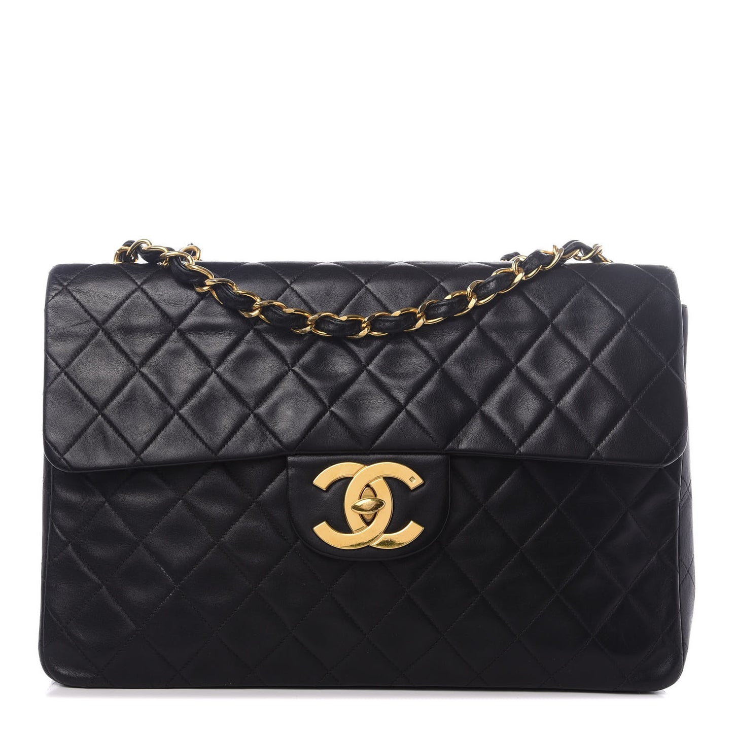Lambskin Quilted XL Jumbo Single Flap Black