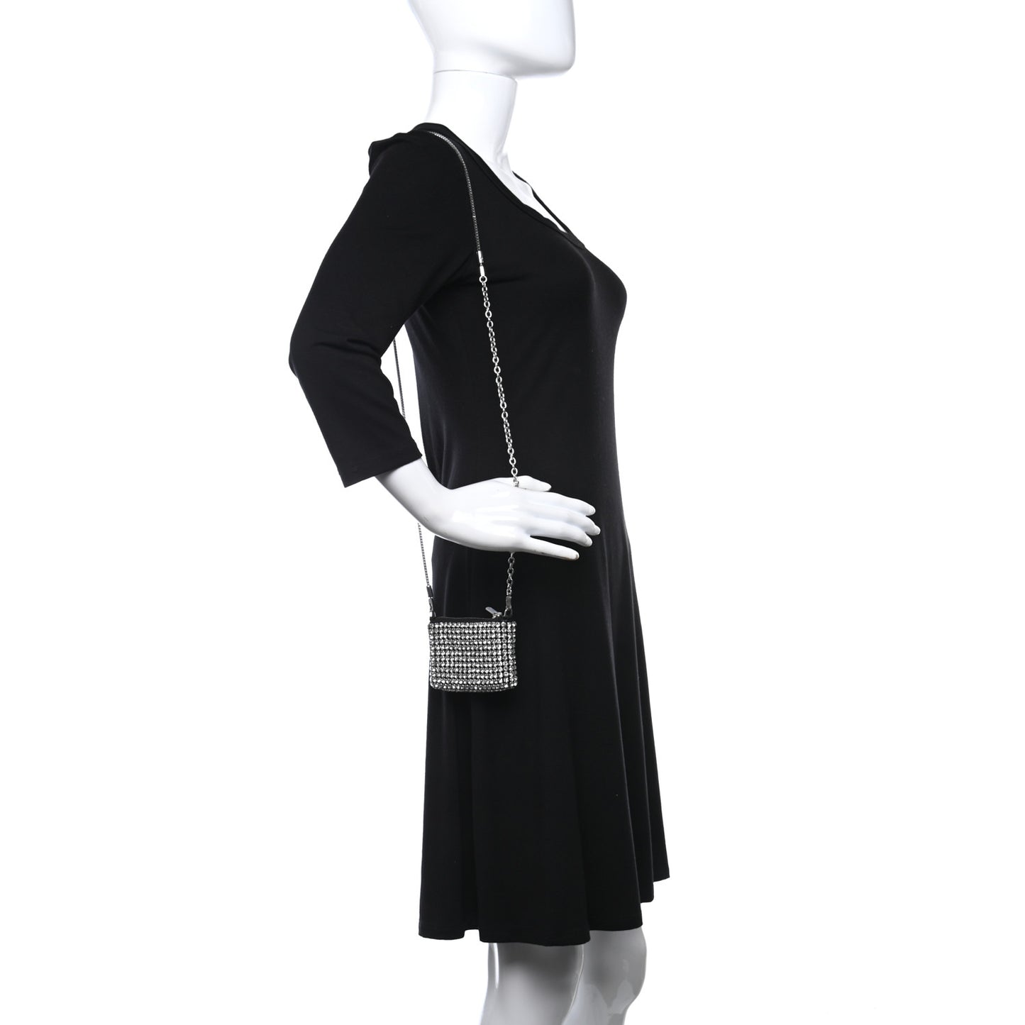 Mesh Crystal Rhinestone Nano Heiress Shoulder Bag Black Silver