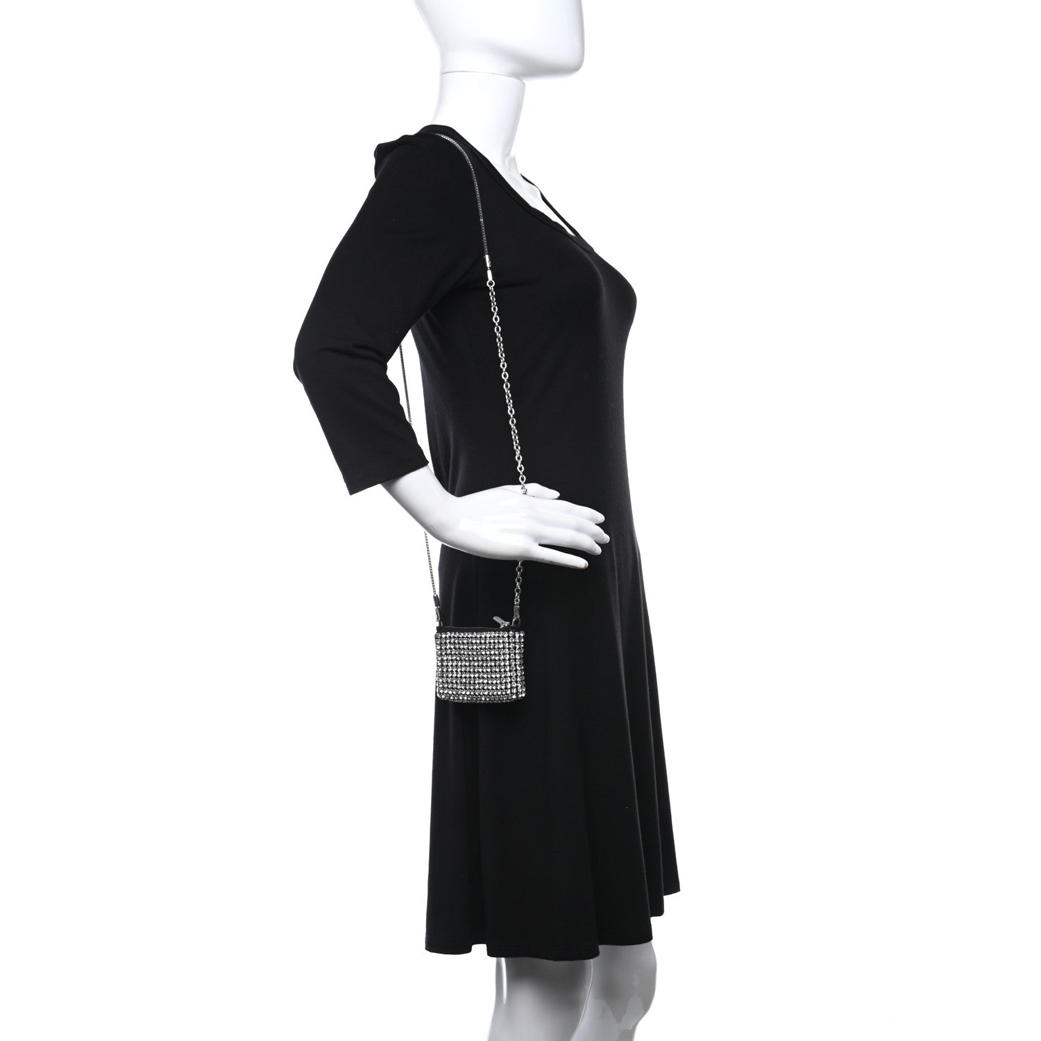 Alexander Wang Mesh Crystal Rhinestone Nano Heiress Shoulder Bag Black Silver 2 of 10