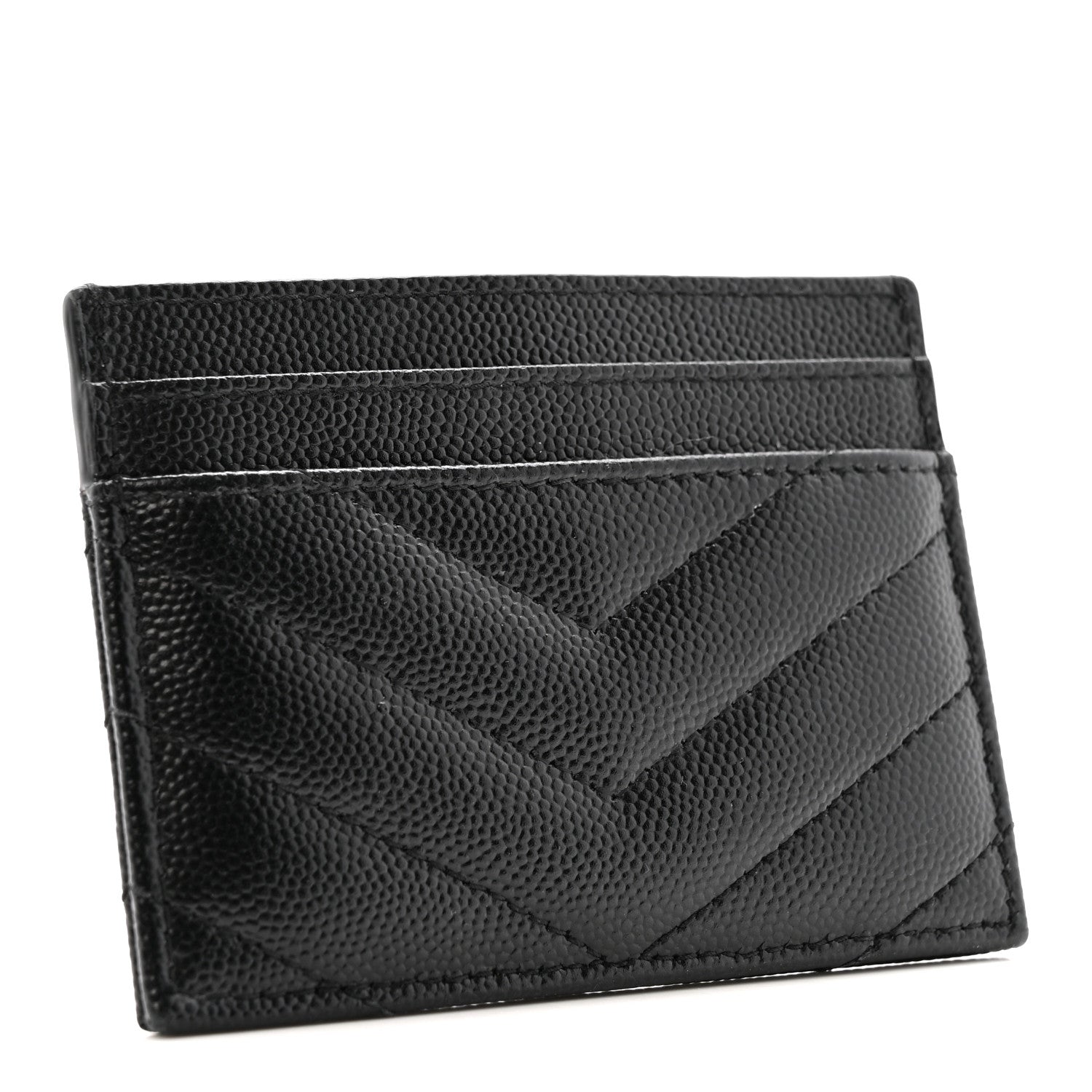 Saint Laurent Grain De Poudre Matelasse Chevron Monogram Credit Card Case Black 3 of 9