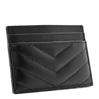 Saint Laurent Grain De Poudre Matelasse Chevron Monogram Credit Card Case Black 3 of 9