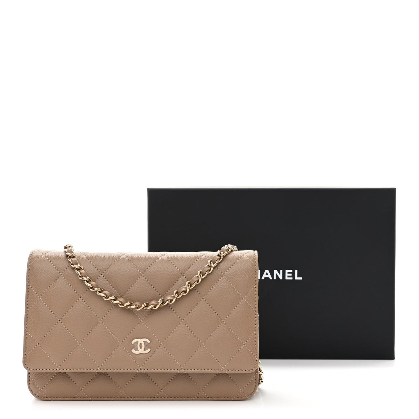 Caviar Quilted Wallet on Chain WOC Dark Beige