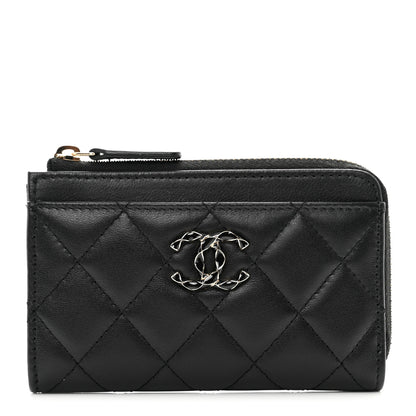 Chanel Lambskin Enamel Quilted Zippered Card Holder Black 1 of 8