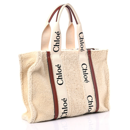 Chloe Shearling Calfskin Large Woody Ribbon Tote Mild Beige 2 of 10