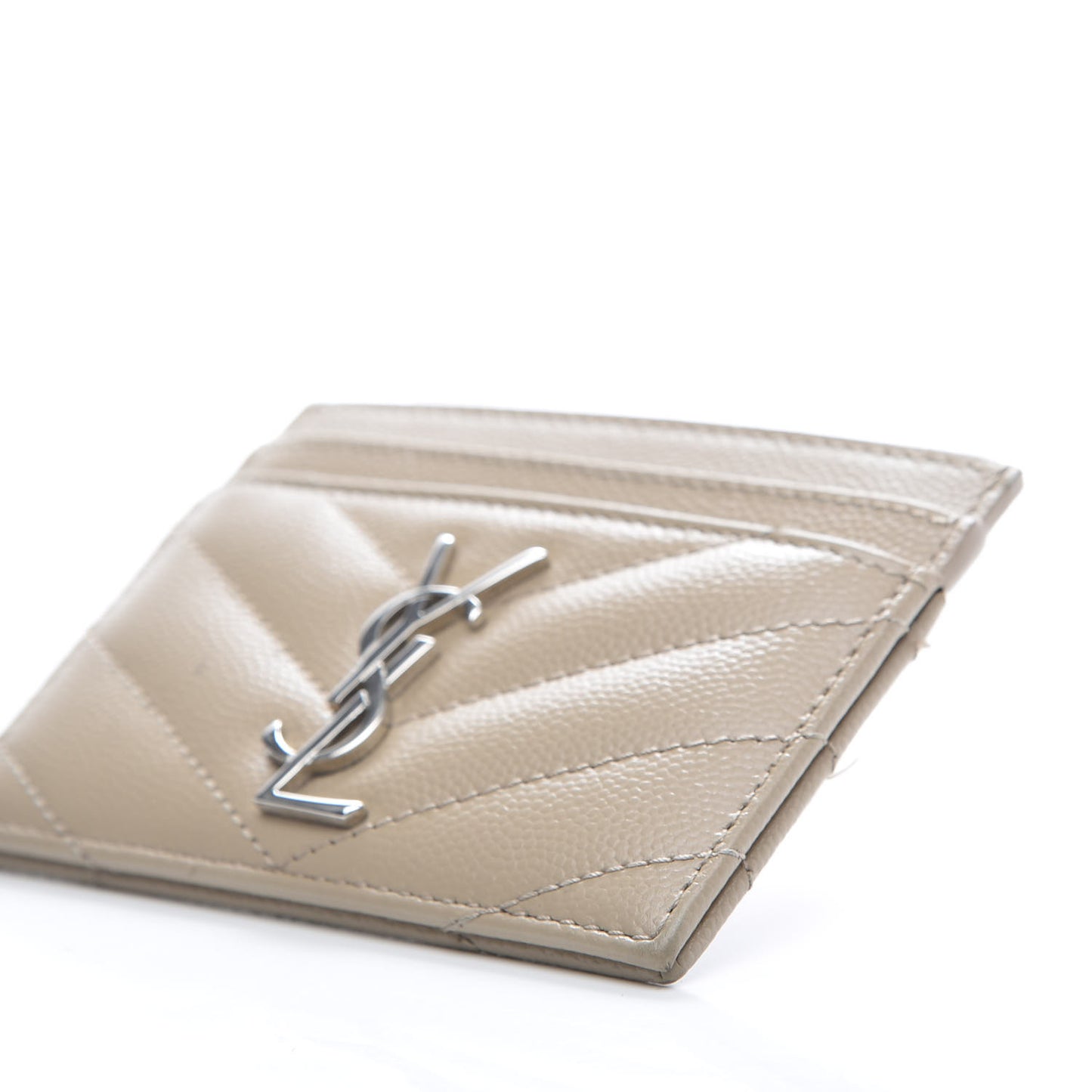 Grain De Poudre Matelasse Chevron Monogram Credit Card Case Beige