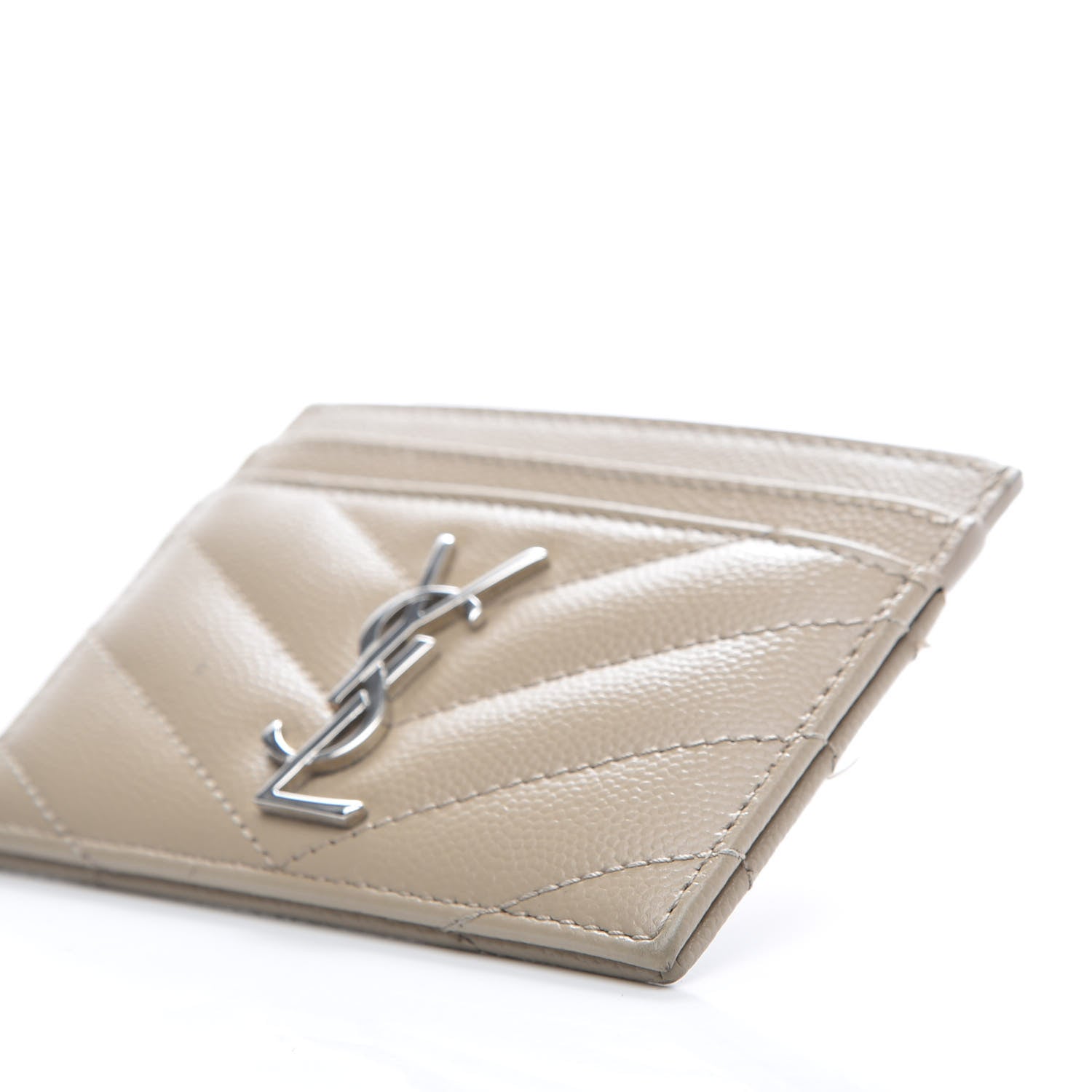 Saint Laurent Grain De Poudre Matelasse Chevron Monogram Credit Card Case Beige 9 of 10