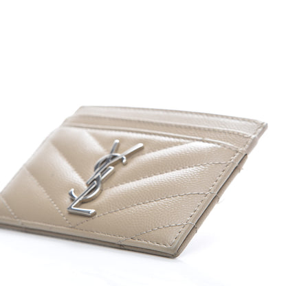 Saint Laurent Grain De Poudre Matelasse Chevron Monogram Credit Card Case Beige 9 of 10