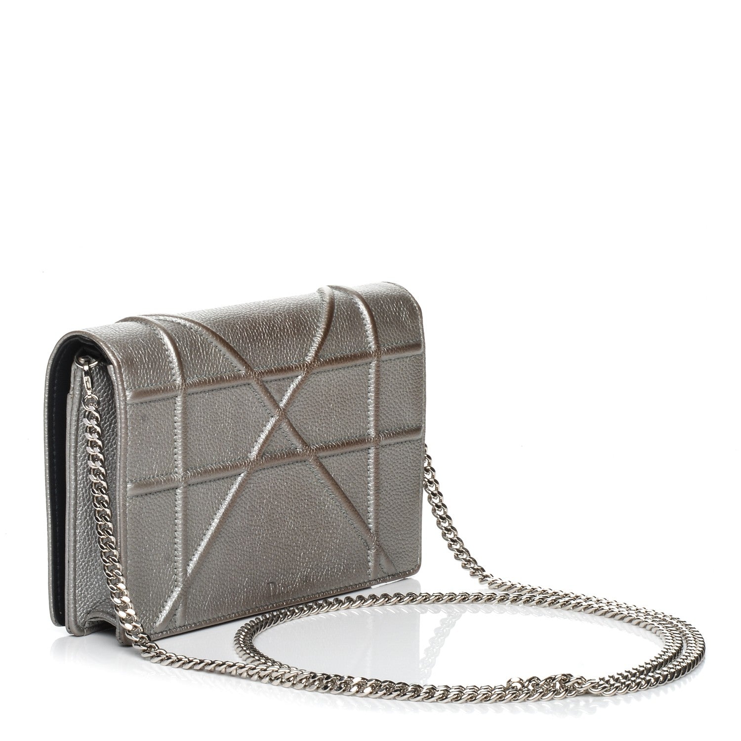 Christian Dior Metallic Grained Calfskin Diorama Wallet on Chain Pouch Silver 3 of 7