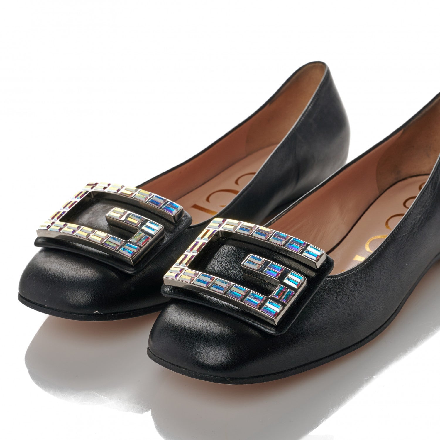 Gucci Malaga Kid Crystal Square G Madelyn Ballet Flats 37 Black 9 of 9