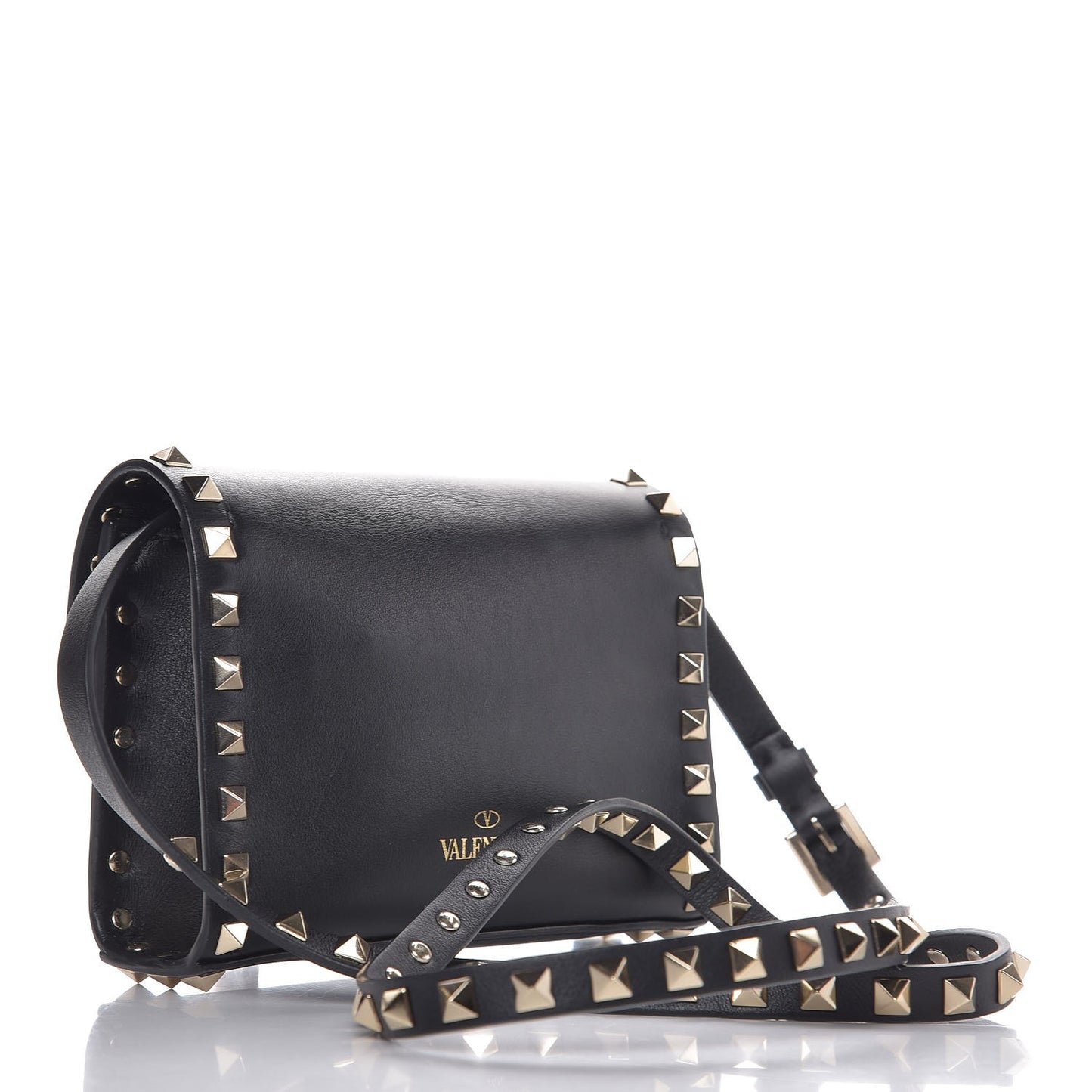Vitello Mini Rockstud Flip Lock Crossbody Bag Black