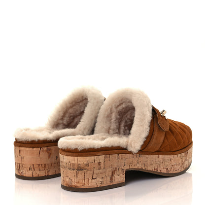 Chanel Suede Calfskin Shearling Turn Lock Clogs 40 Brown 4 of 9