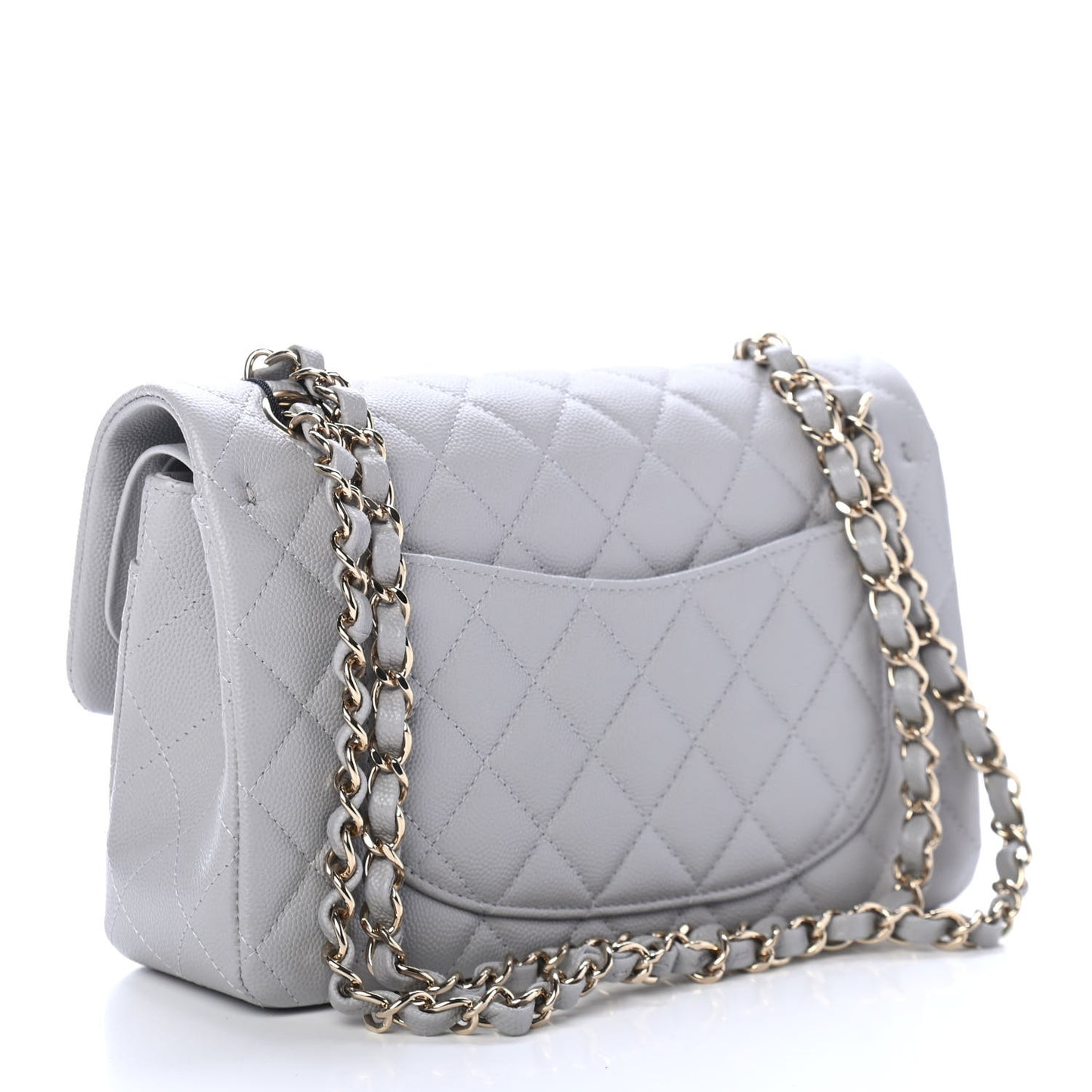 Caviar Quilted Small Double Flap Grey