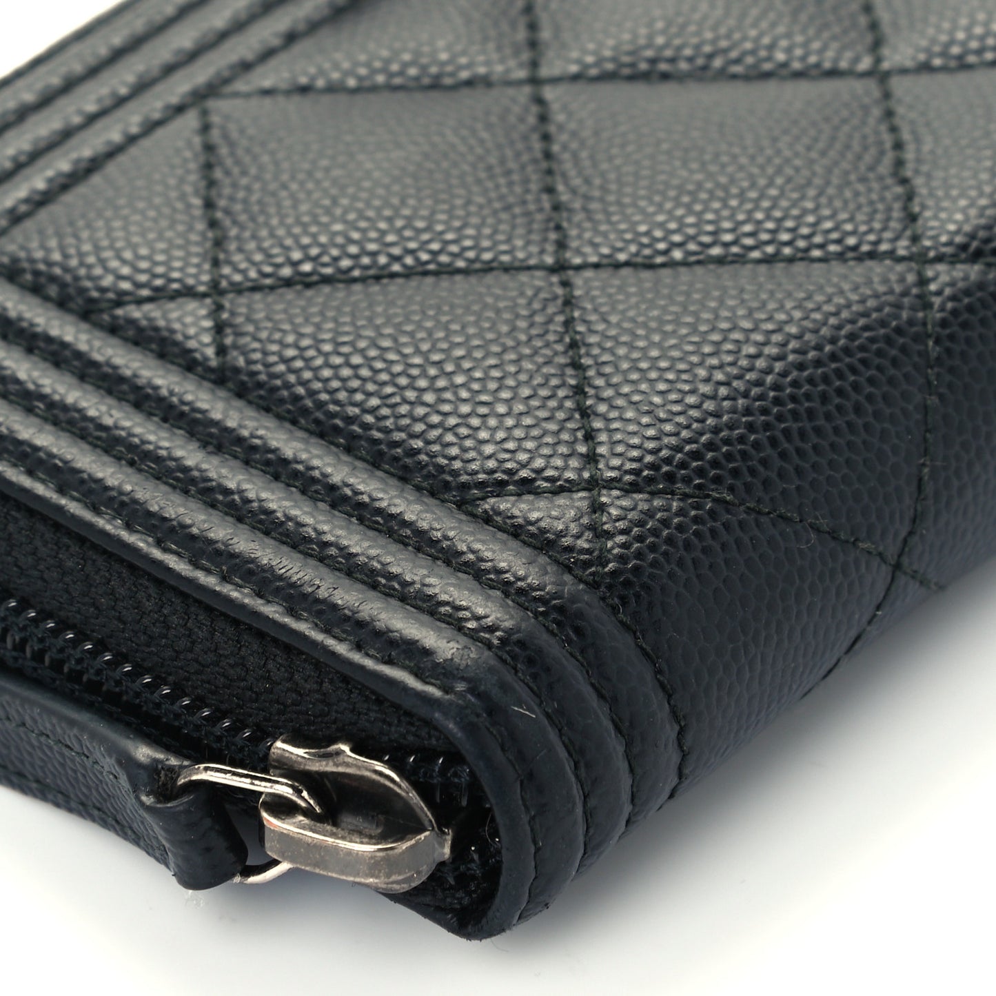Caviar Quilted Small Boy Zip Around Wallet Black