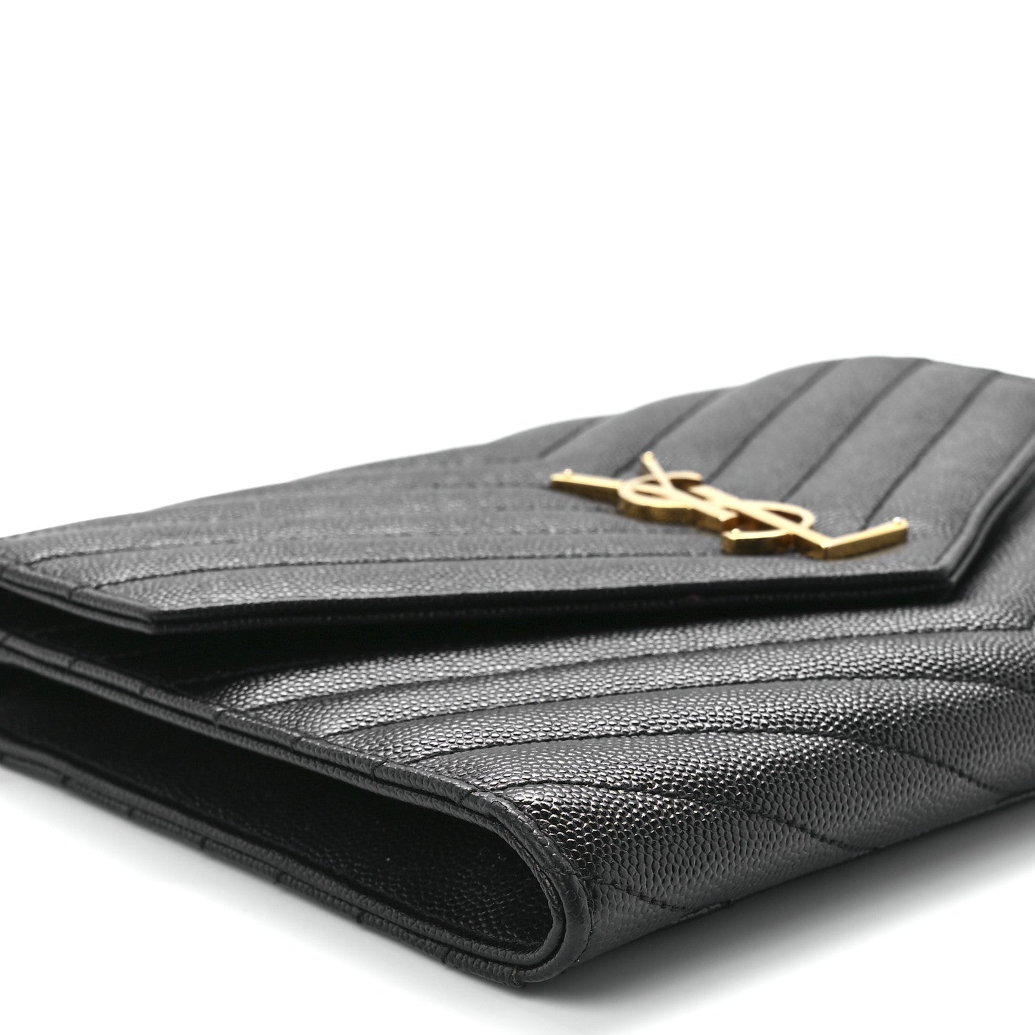 Saint Laurent Grain De Poudre Matelasse Chevron Monogram Envelope Clutch Black 9 of 10