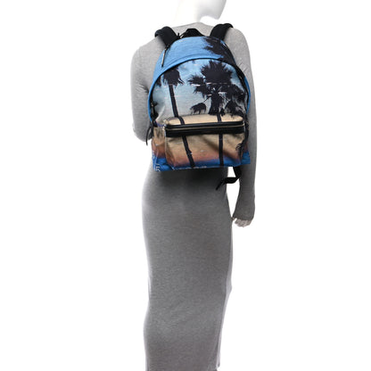 Saint Laurent Nylon City Palm Tree Sunset Print Backpack Blue Multicolor 2 of 10