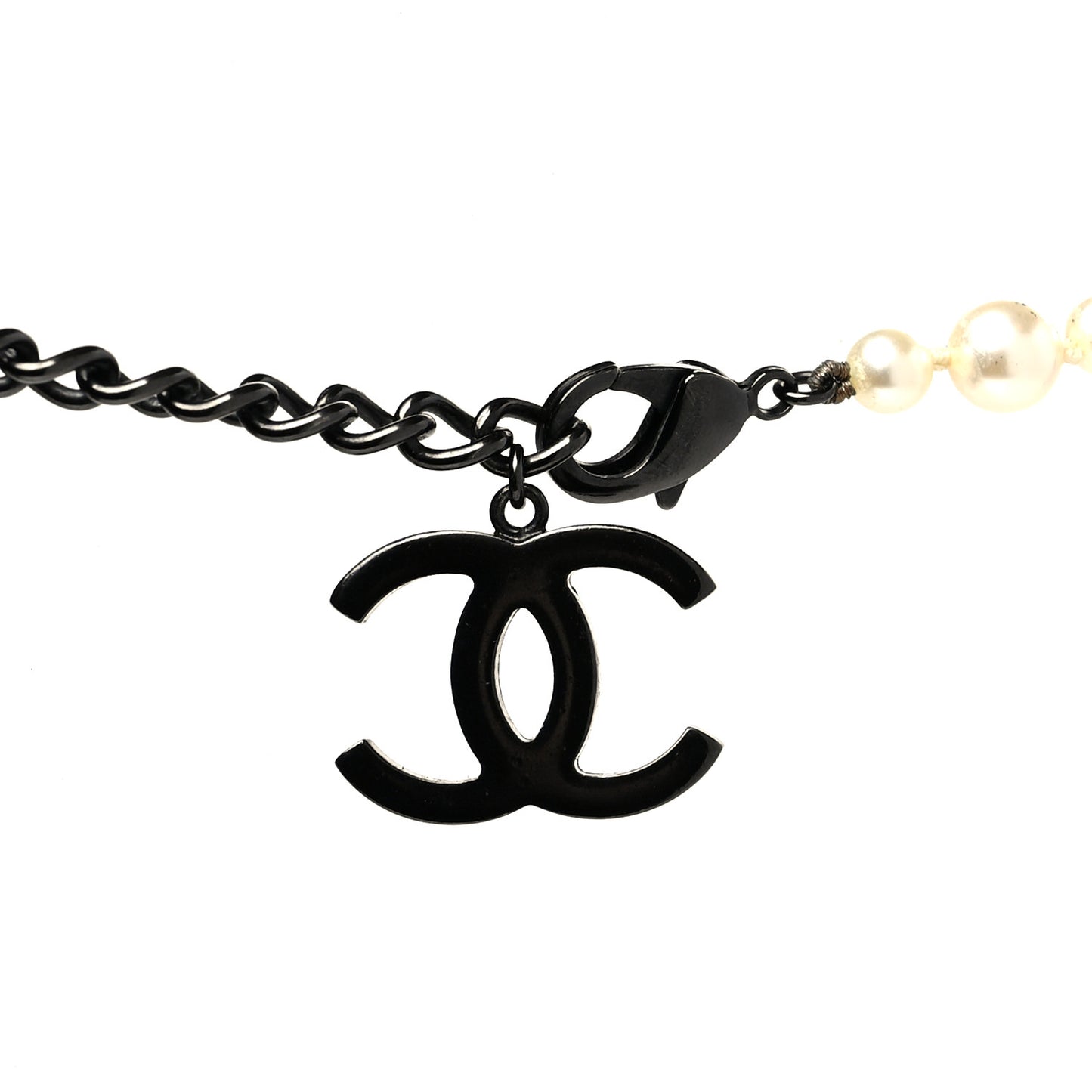Pearl Beaded CC Long Necklace Black White