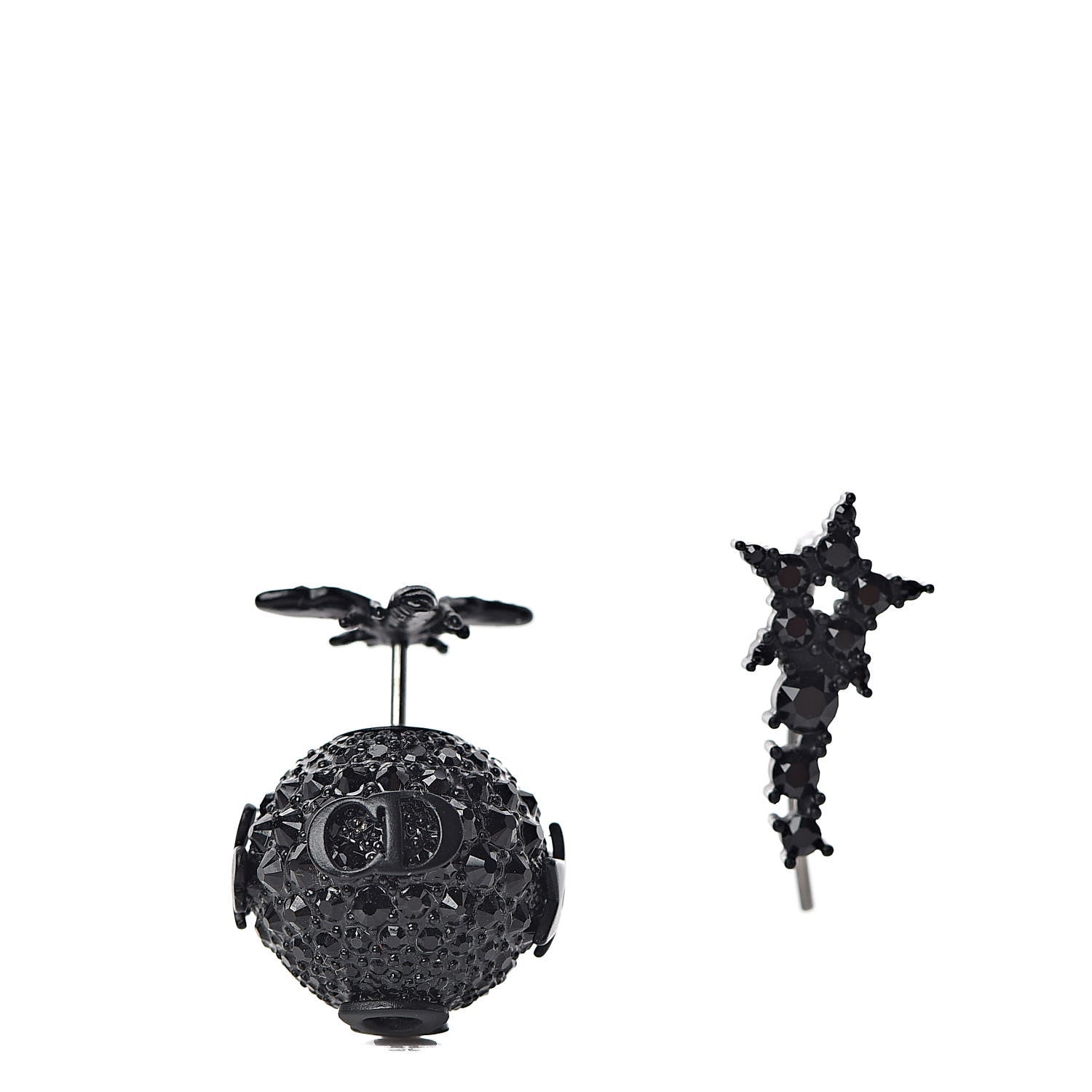 Christian Dior Crystal Bee Star Tribal Earrings Black 1 of 4
