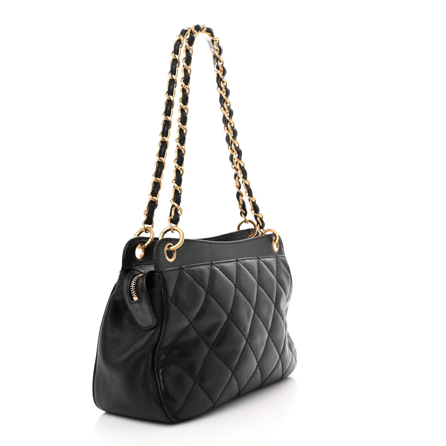 Lambskin Chocolate Bar Quilted Small Shoulder Bag Black