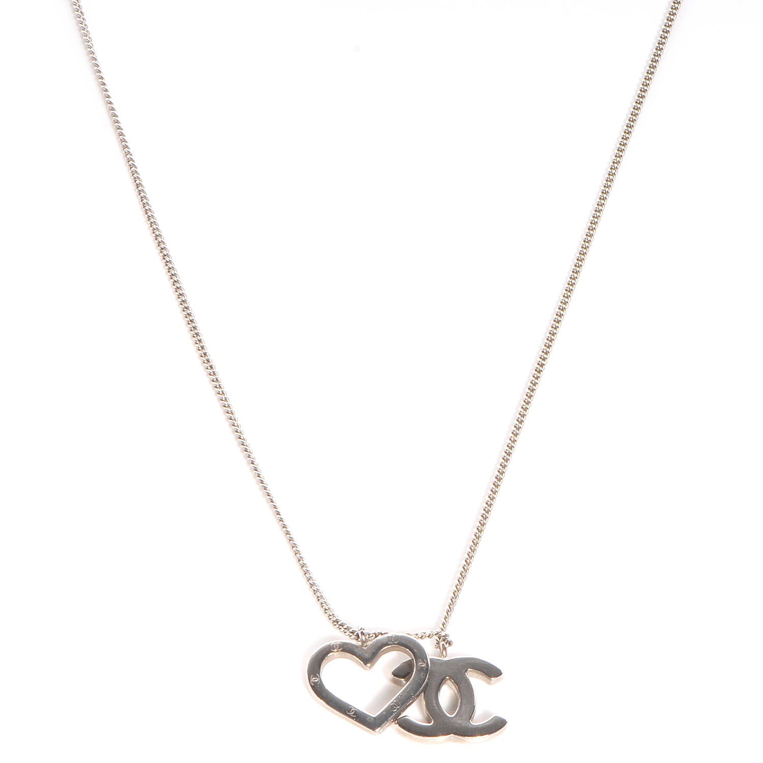 Chanel CC Open Heart Necklace Silver 1 of 5