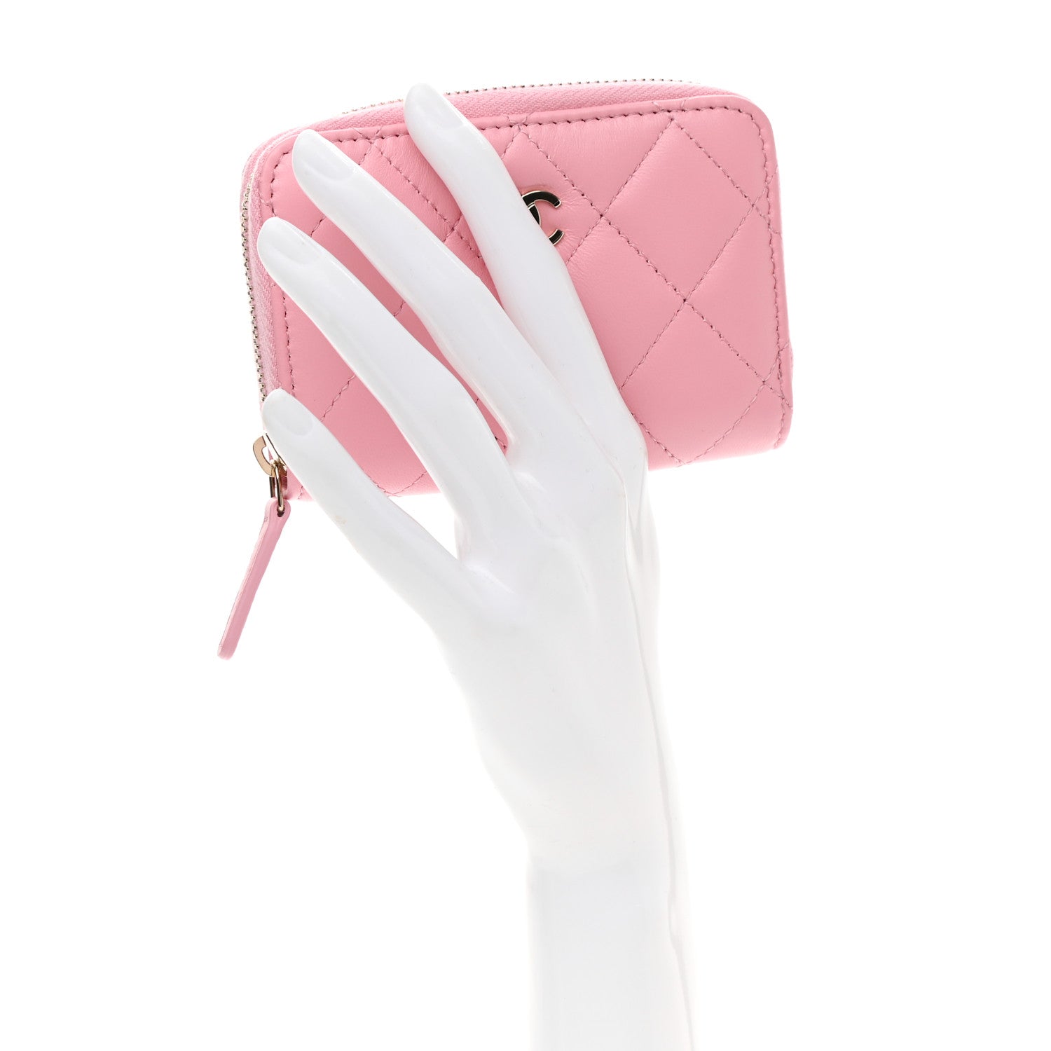 Chanel Lambskin Quilted Zip Around Coin Purse Wallet Pink 2 of 7