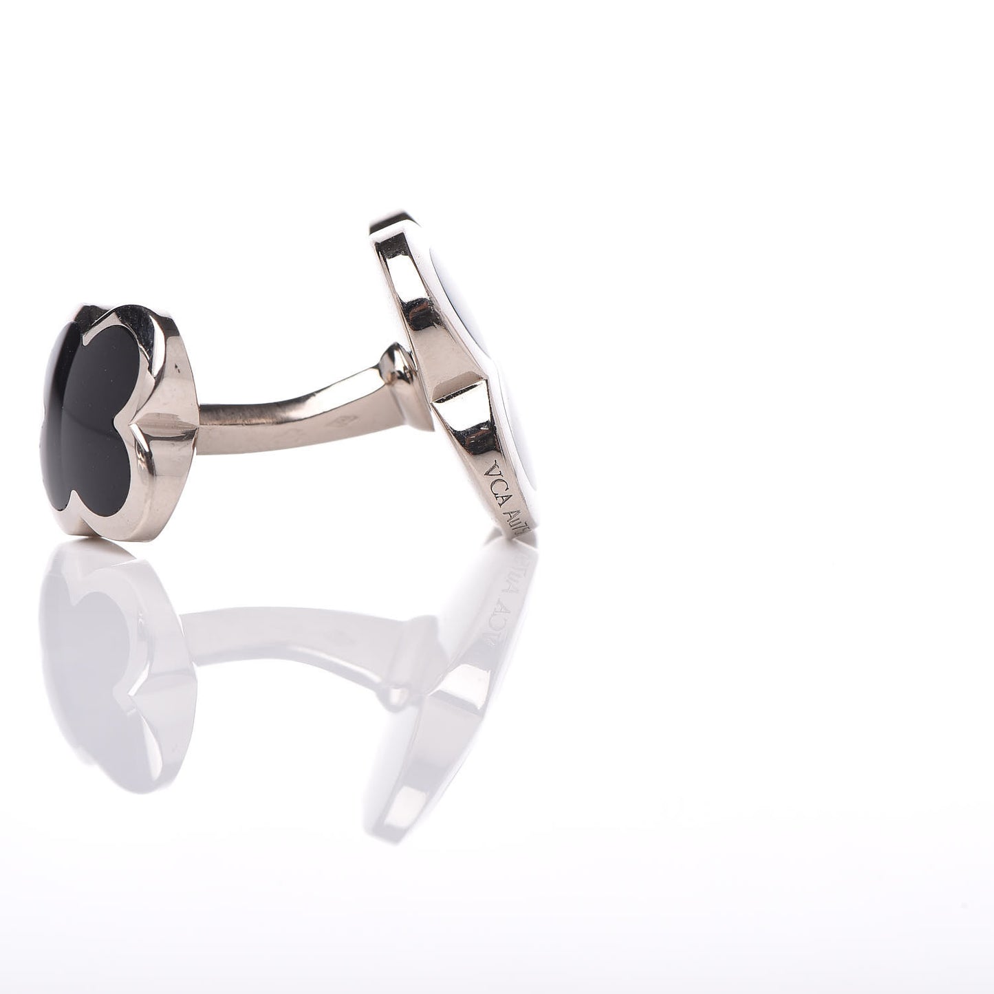 18K White Gold Black Onyx Alhambra Cufflinks