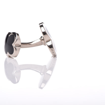 Van Cleef & Arpels 18K White Gold Black Onyx Alhambra Cufflinks 5 of 6
