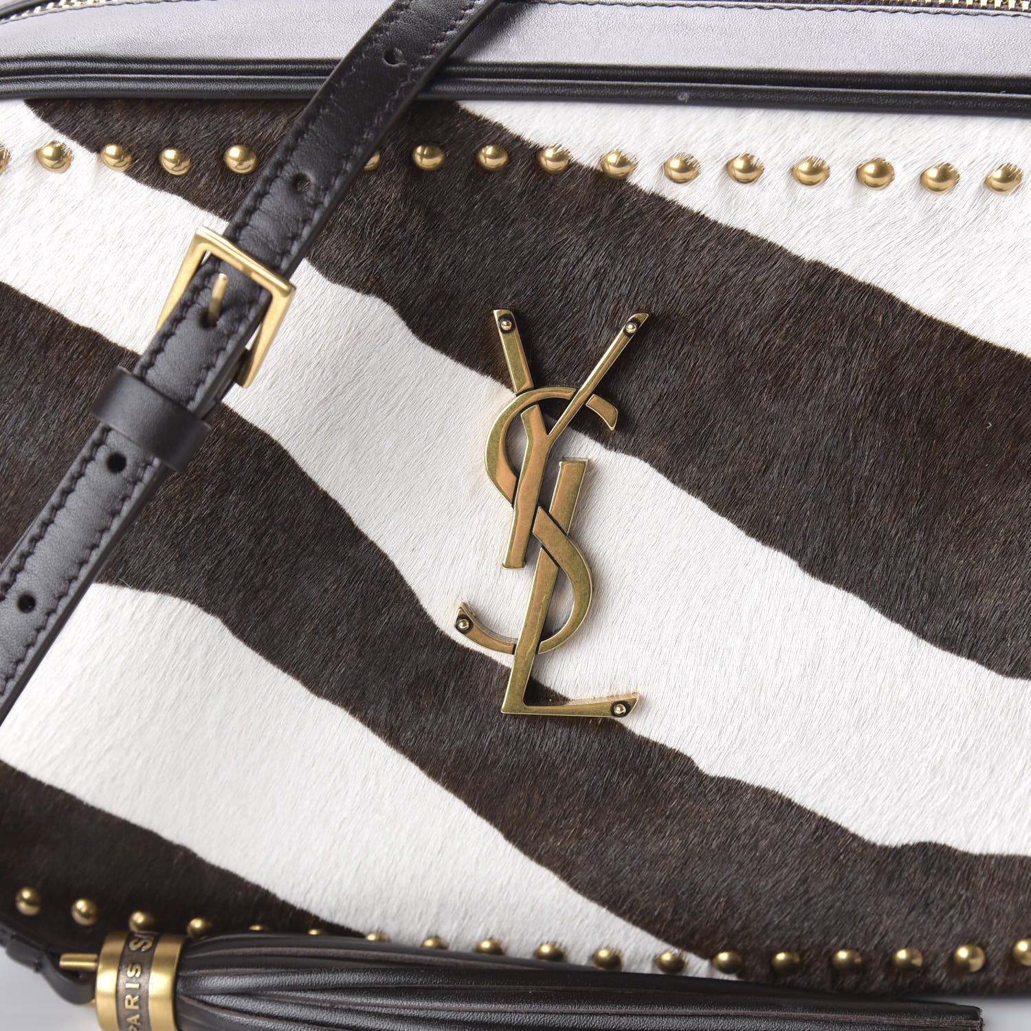 Saint Laurent Pony Hair Calfskin Studded Monogram Lou Camera Bag Dusty White Brown 9 of 9