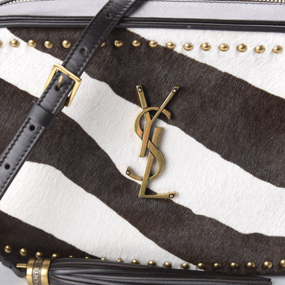 Saint Laurent Pony Hair Calfskin Studded Monogram Lou Camera Bag Dusty White Brown 9 of 9