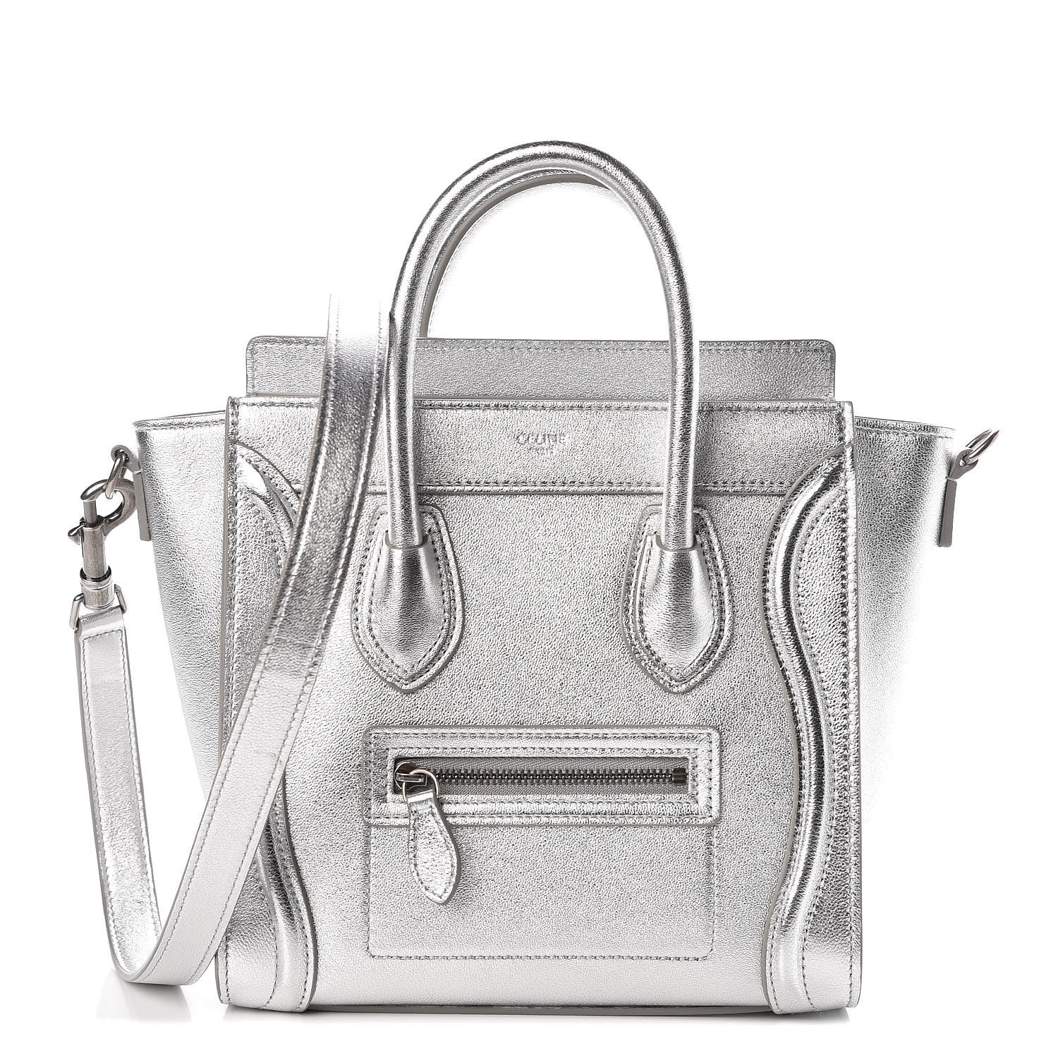 Celine Laminated Lambskin Nano Luggage Silver 1 of 9